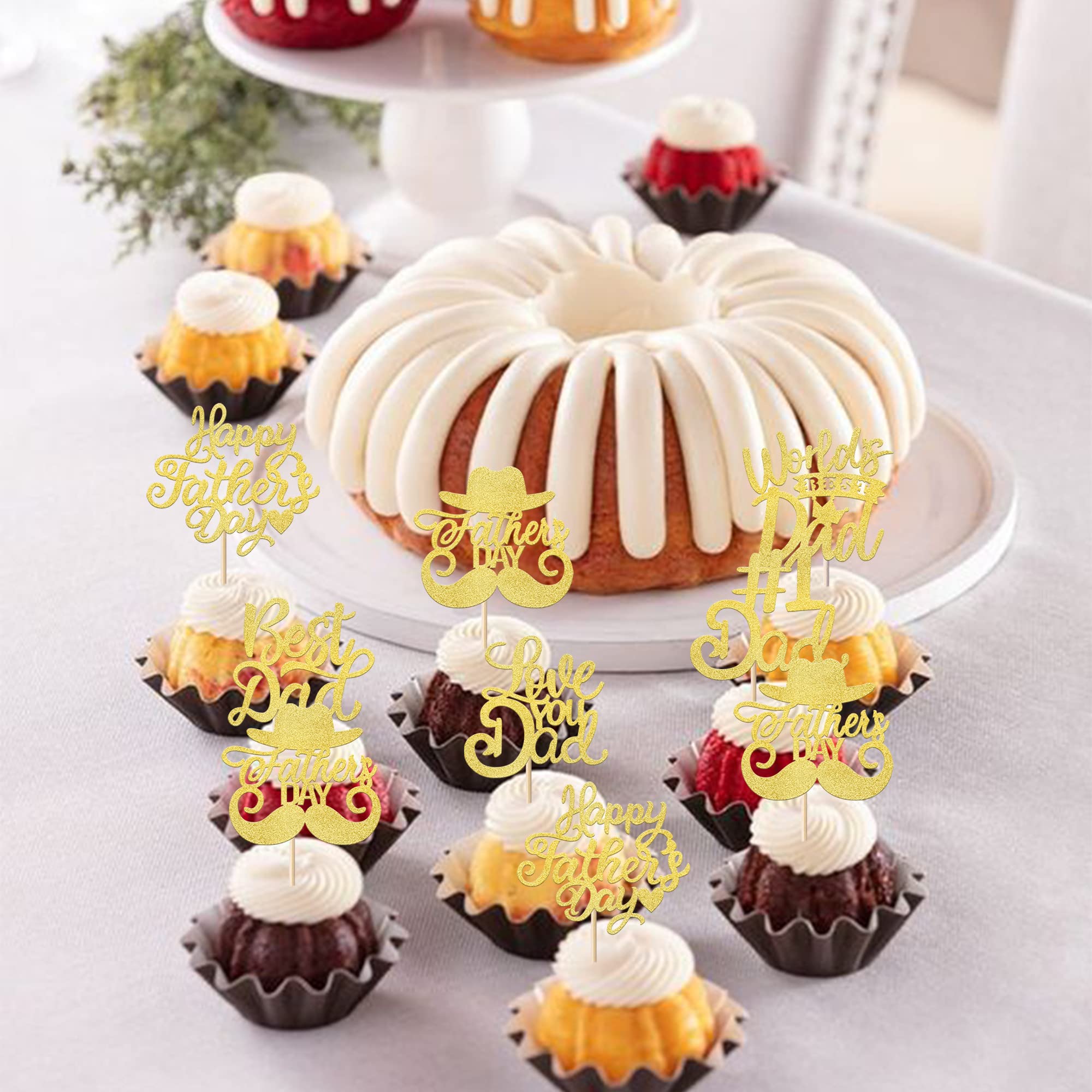 24 Stück Happy Father's Day Cupcake-Topper – Gold Glitter, Für Papa Geburtstag & Vatertagsparty, Papier, Wiederverwendbar