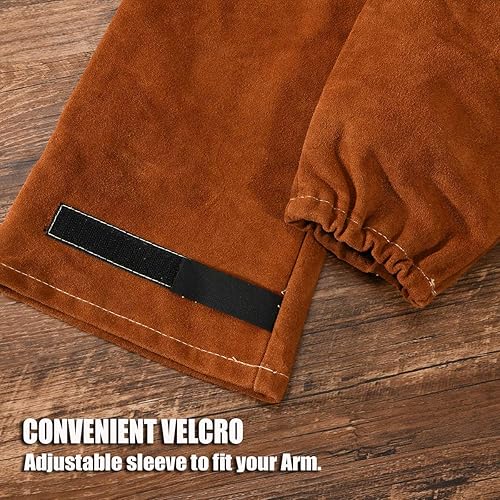 Miniatura 7 de Delantal de pierna dividida de cuero con mangas de soldadura, protección contra calor y llamas, ajustable de M a XXXL para hombres y mujeres, 24 x