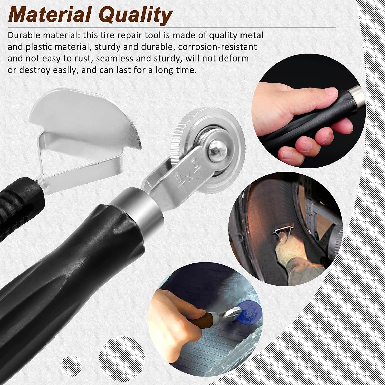Wokape 70Pcs Tire Patch Kit Heavy Duty, Tire Roller, Liner Scraper, Rubber Repair Patches, Valve Core Removal Tool with Tire Valve Caps, Valve Core, 4-Way Valve Tool and Valve Core Wrench