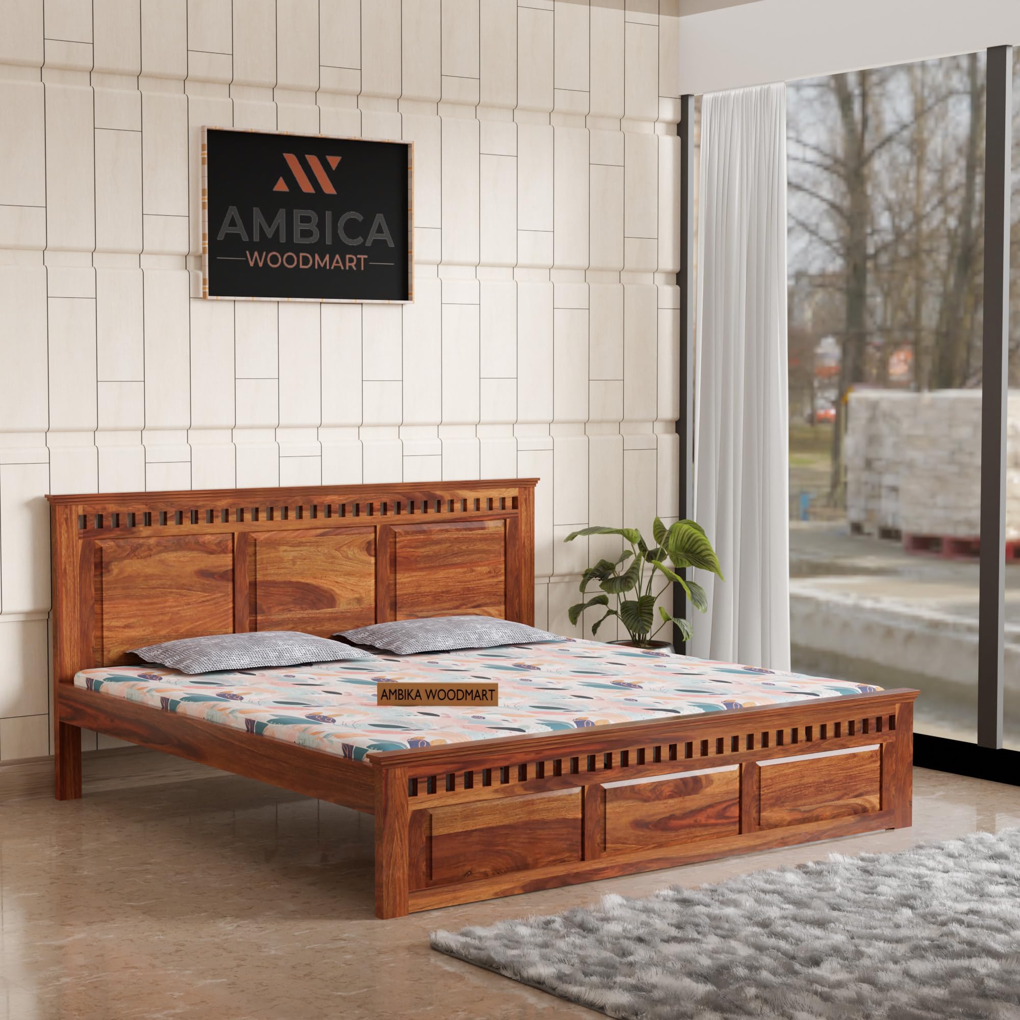 AMBICA WOODMART Sheesham Wood Queen Size Bed Without Storage Solid Wooden Cot Bed Double Bed Elegant and Functional Bedroom Living Room Home Walnut Finish | (A-39) (B0D8QJM15M) Amazon Price History, Amazon Price Tracker