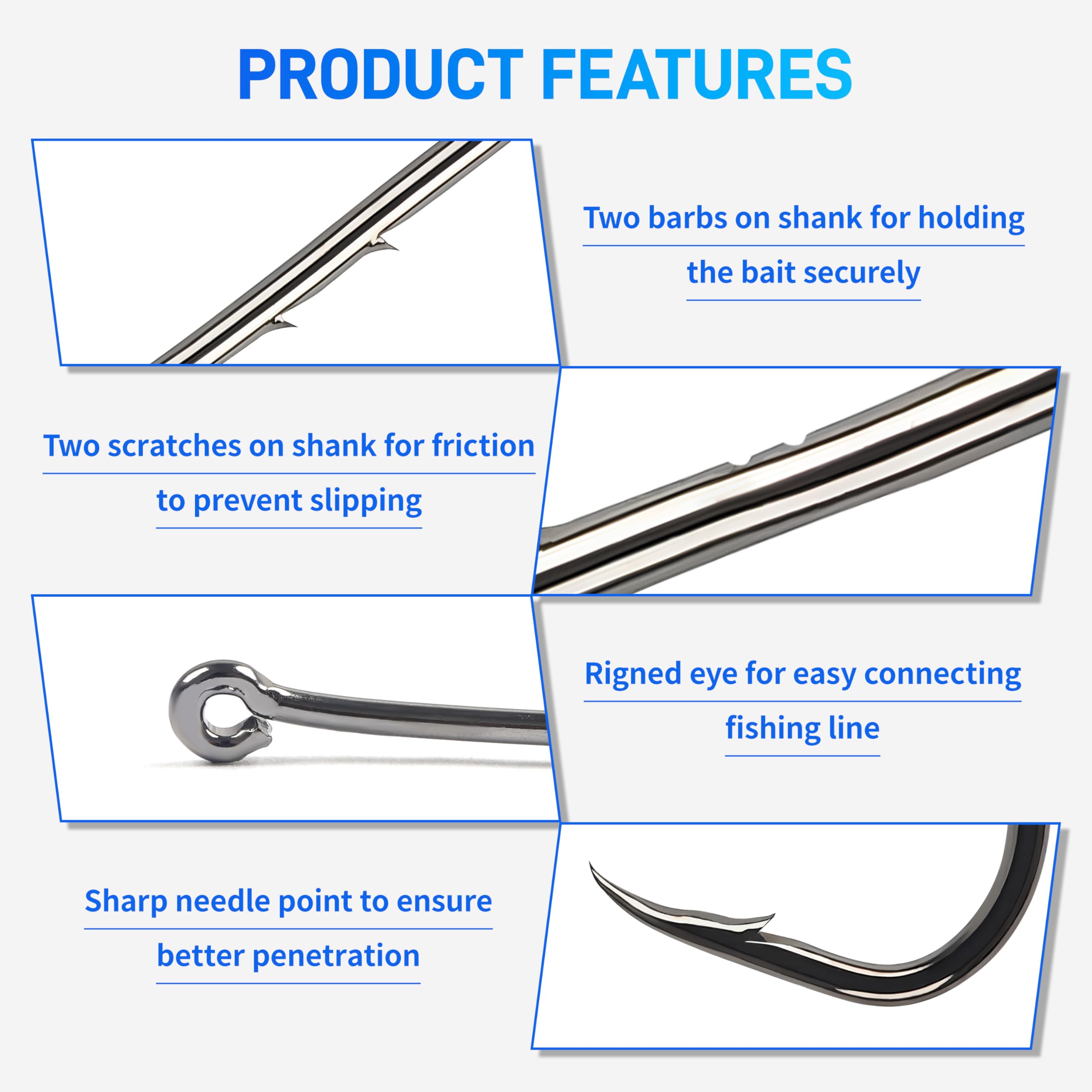 150pcs Fishing J Hooks Baitholder Fishing Hooks Long Shank Bait Holder Hook with 2 Shank Offset High Carbon Steel Bait Keep for Saltwater Freshwater