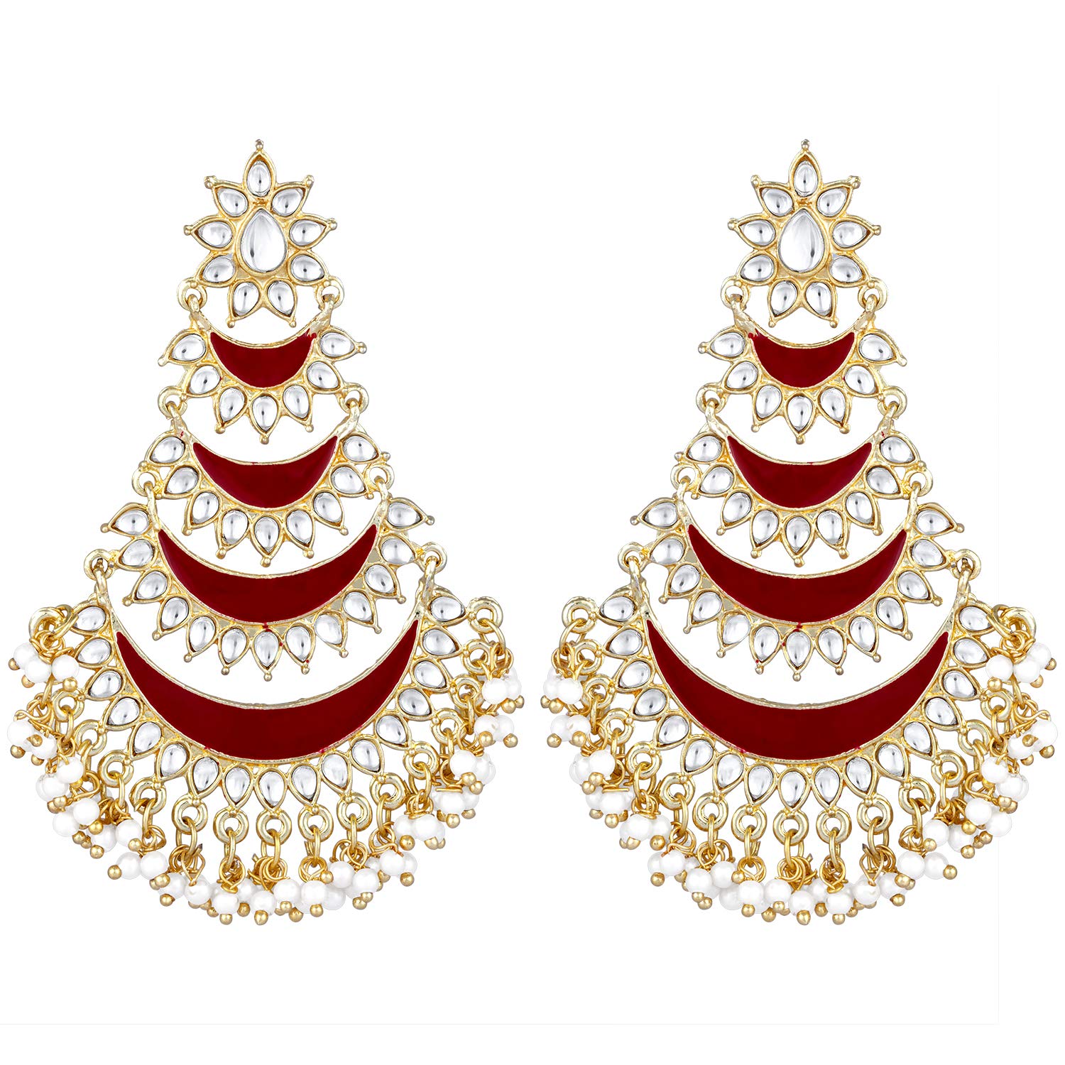 Peora Gold Plated Red Meenakari Kundan Pearl Chandbali Dangle Earrings for Women Girls (B092DQMSVF) Amazon Price History, Amazon Price Tracker