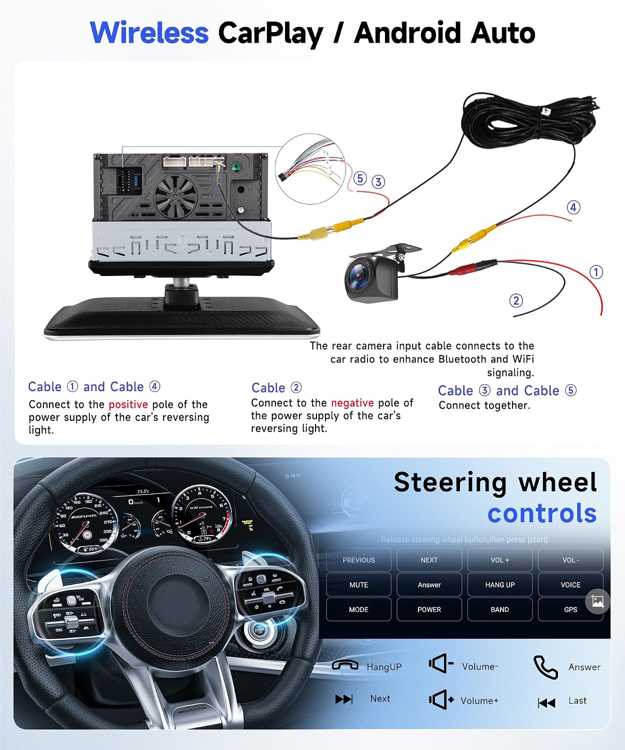 Hodozzy Android 15 Car Stereo Wiring Diagram for Reversing Camera and Steering Wheel Controls