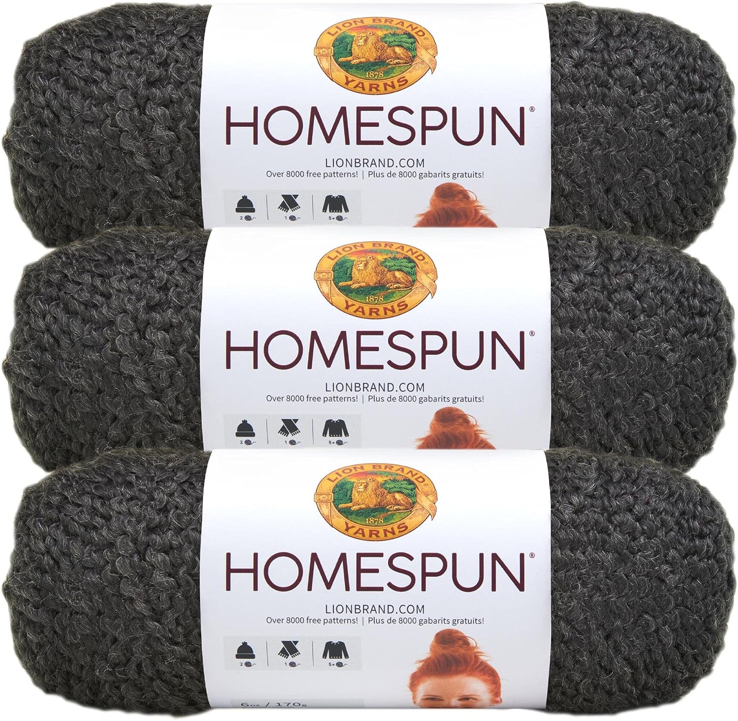Lion Brand Yarn Homespun Yarn, Soft Bulky Yarn for Knitting, Crocheting, and Crafting, 3 Pack, Mixed Berries