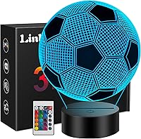 Linkax Soccer Ball 3D Illusion Night Light - 16 Color Changing Lamp for Boys Girls 6-12, Soccer Fan Birthday Easter Gift