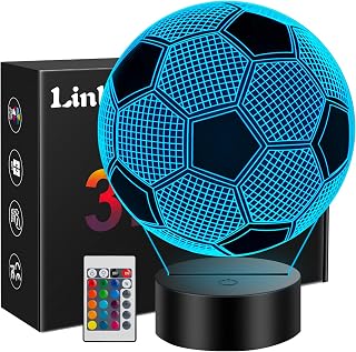 Linkax Soccer Ball 3D Illusion Night Light - 16 Color Changing Lamp for Boys Girls 6-12, Soccer Fan Birthday Easter Gift