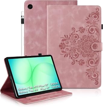 Galaxy Tab A11+ Plus Case 11" Inch, Mantala Soft Touch Premium TPU Made with Card Slots and Kickstand, Velvety-Like Texture Water-Proof Precise Cutouts Compatible with Galaxy Tab A9+ 11 Inch Pink