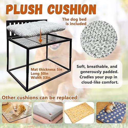 Miniatura 4 de Beside - Cama para perro, literas para perros de altura ajustable, marco de cama de metal para perros de 48 x 32 pulgadas con cojín extraíble,