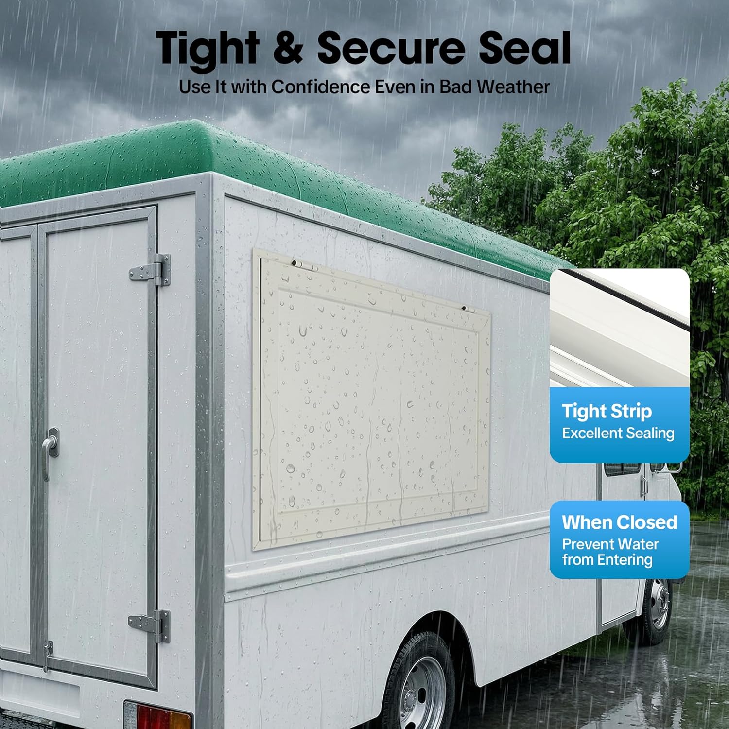 Concession Window 48 x 30 inch for Food Trucks, Aluminum Alloy Concession Service Window with 4 Horizontal Sliding Screen Windows & Awning Door & Drag Hook for Food Trailers (48 x 30 Inch)