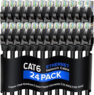 Maximm Cat 6 Ethernet Cable 3 Ft, (24-Pack) Cat6 Cable, LAN Cable, Internet Cable and Network Cable - UTP (Black)