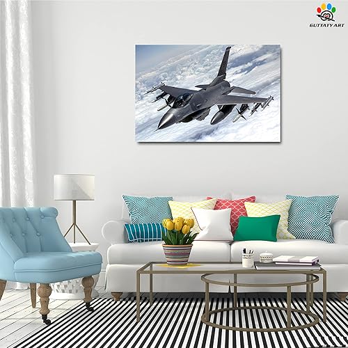 Miniatura 2 de Lienzo decorativo para pared, moderno F-16 USAF en el cielo, arte de pared para sala de estar, pintura de aviones a chorro genial para decoración de
