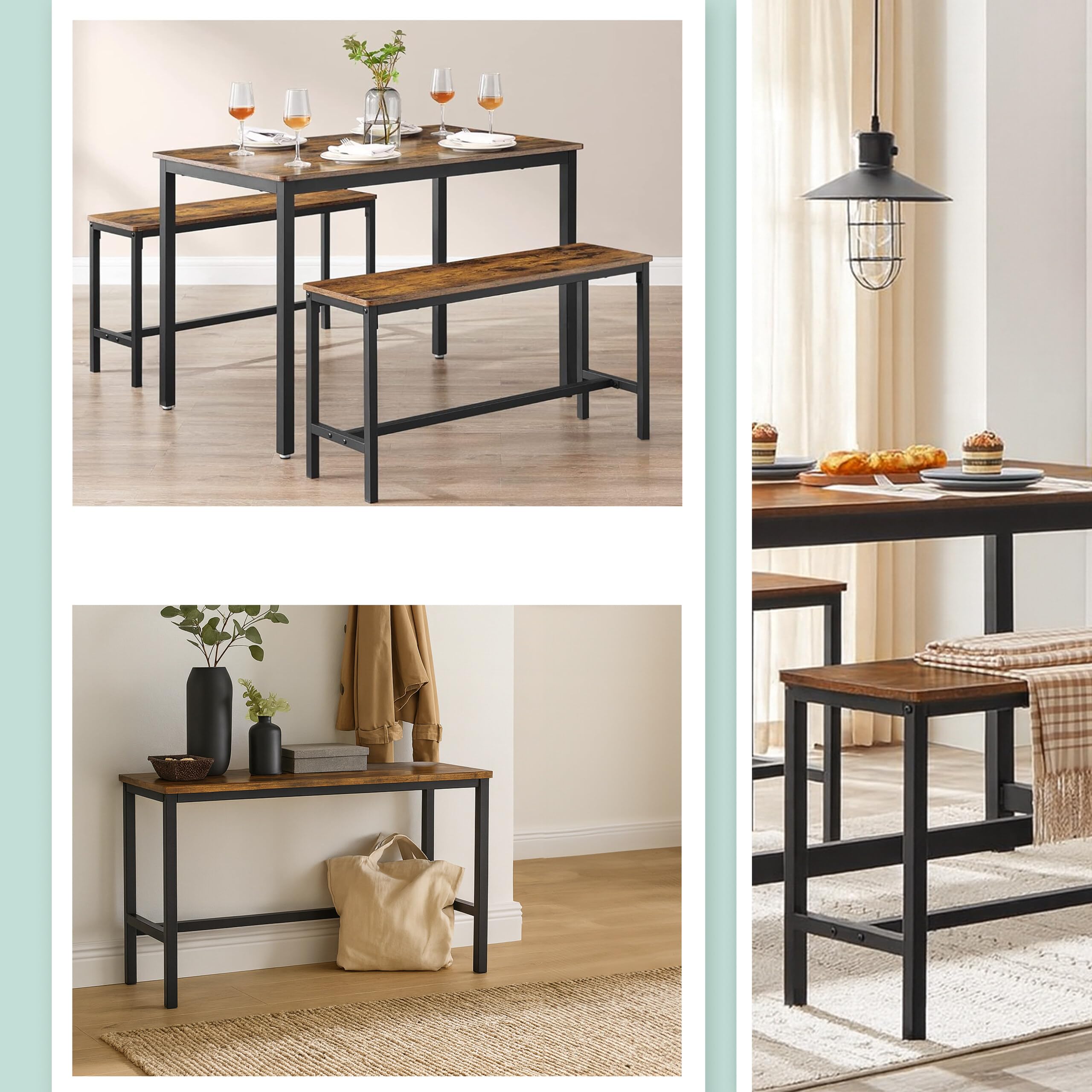 Set di 2 panche Relaxdays, Sala da Pranzo, Panca salvaspazio, HLP: 51x108x32 cm, Panca Cucina, Metallo, Industriale/Nera