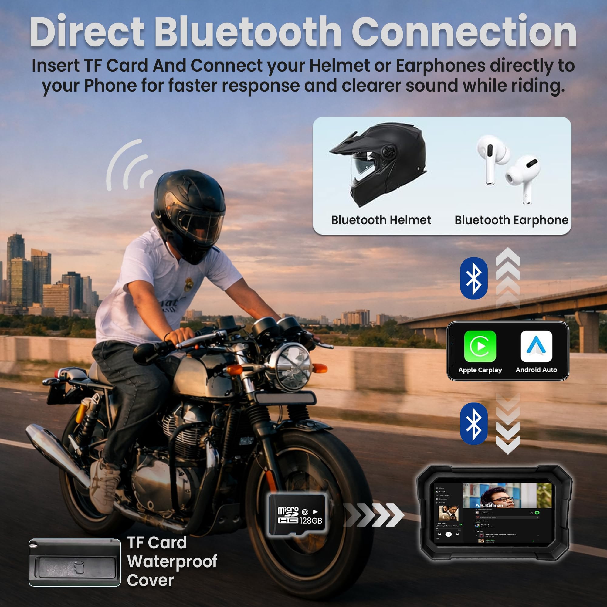 Autofy Motoplay 5 Inch Waterproof Bike Navigation Screen with Wireless CarPlay & Android Auto Quick Detachable Design, Android Auto Wireless Adapter — Amazon image 7