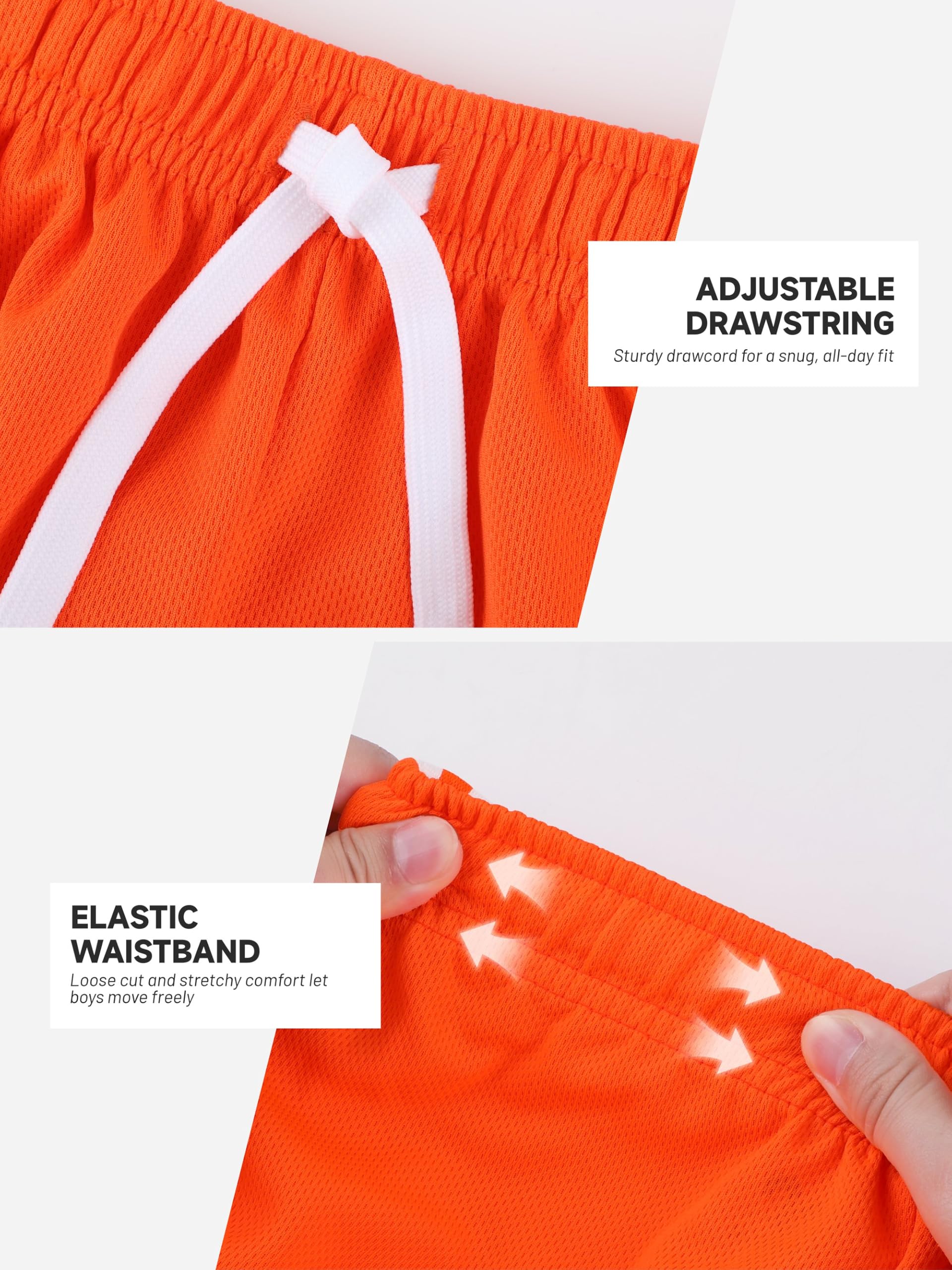 YERIOK Sport-Shorts für Jungen, Netzstoff, für Kinder, Jugendliche, Basketball-Shorts, aktiv, schnell trocknend, Fitnessstudio, Sportkleidung mit Streifen, 6 Stück