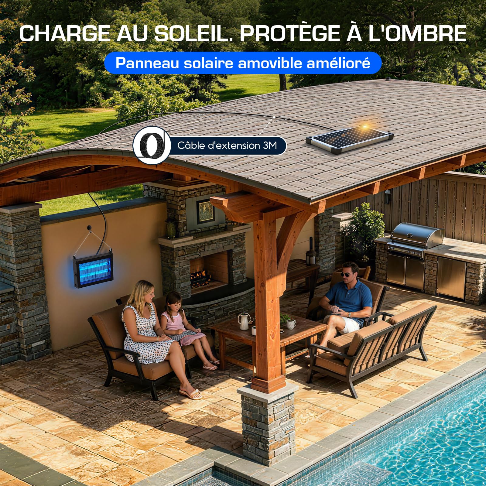 Lampe Anti Moustique Extérieur Solaire, Étanche IPX5 (Noir)