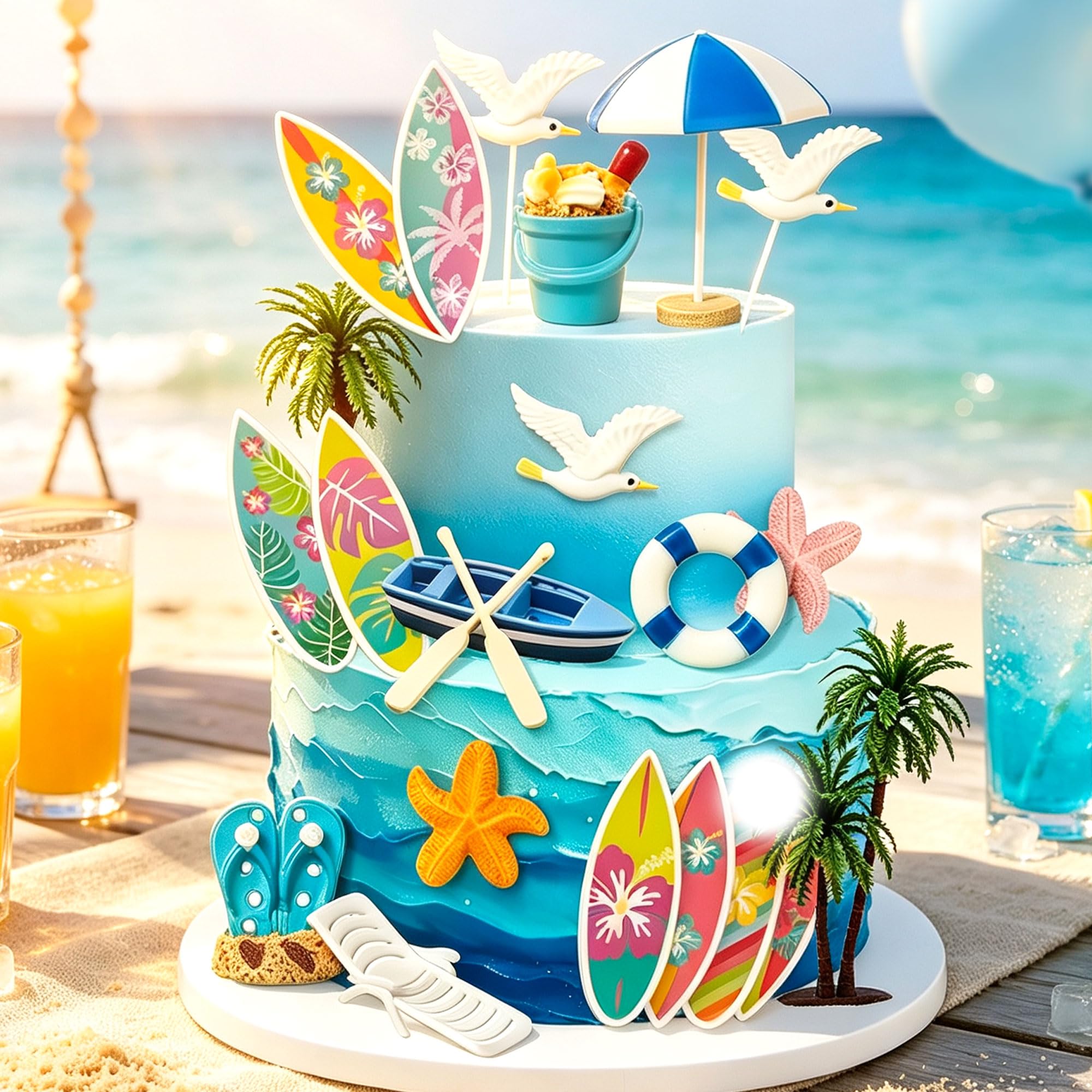 Summer Beach Surf Birthday Cake Decoration Topper