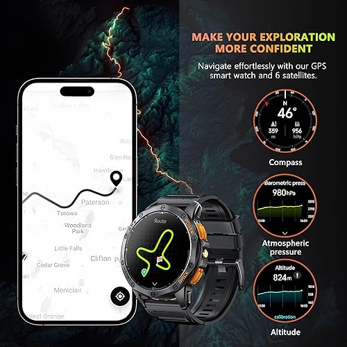 Miniatura 3 de Reloj inteligente militar con GPS, más de 170 modos deportivos con monitor de frecuencia cardíaca, brújula, linterna, GPS, reloj inteligente para