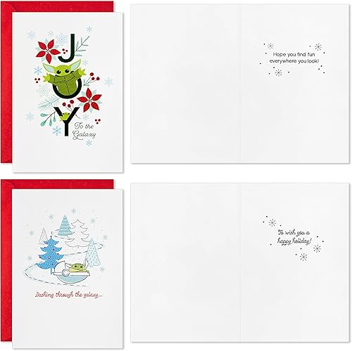 Miniatura 4 de HALLMARK Star Wars The Mandalorian - Surtido de tarjetas navideñas en caja (16 tarjetas y sobres) Grogu, Baby Yoda, muñeco de nieve