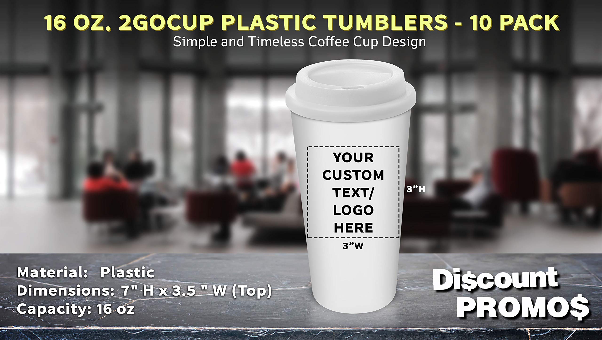 Amazon.com | Personalized 16 oz. 2GoCup Plastic Tumblers - 10 pack Custom  Text, Logo - White: Tumblers & Water Glasses