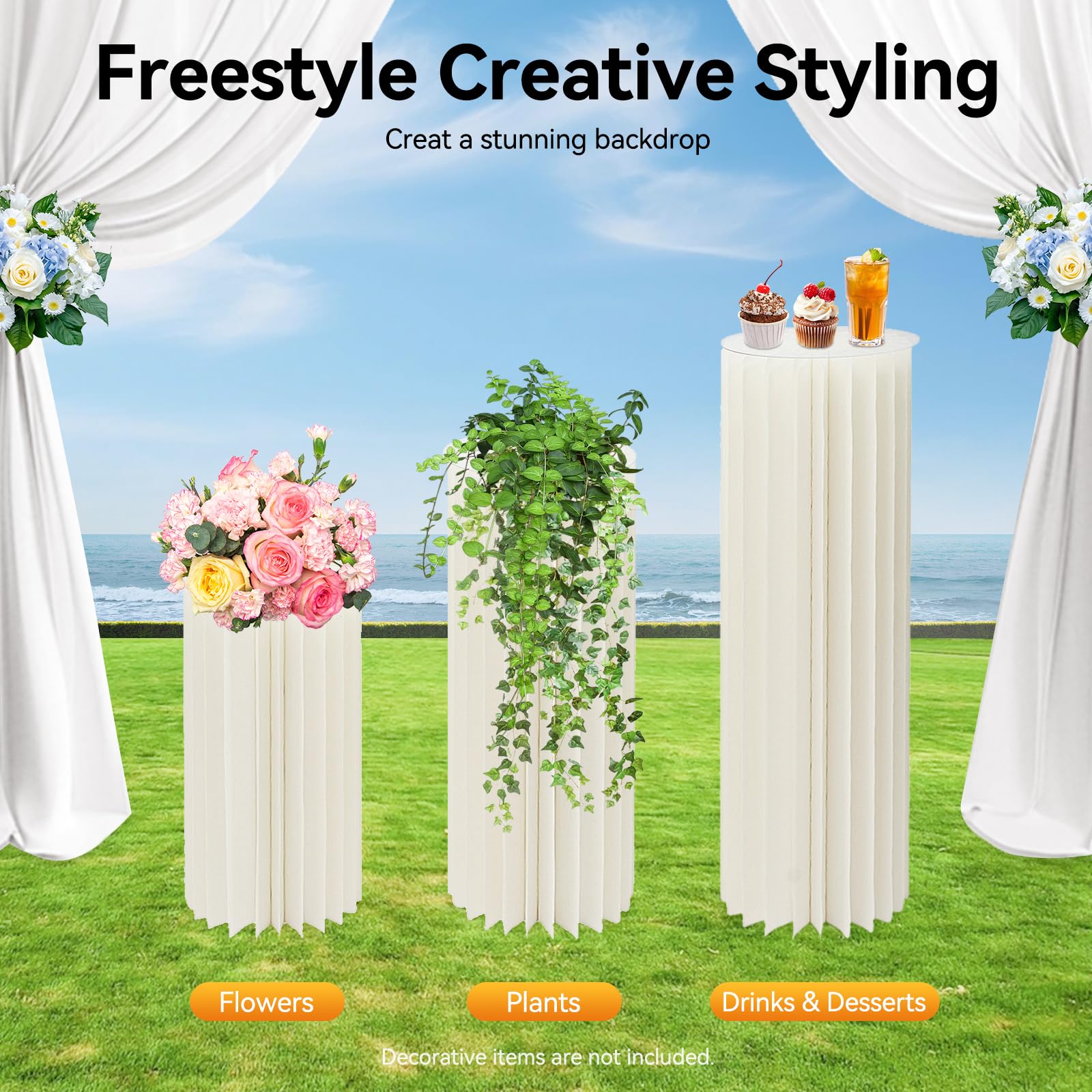 Blumenständer Faltbar Karton Hochzeit Dekosäule Blumensäule Set | Wabenstruktur mit stabiler Tragkraft, platzsparendes Design und schnelle Montage für Hochzeit, Partei, Geburtstag