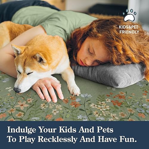 Miniatura 5 de Lahome Alfombra de cocina con estampado floral bohemio de 2 x 3 pies, color verde, lavable a máquina, tapete pequeño de baño, tapete suave y