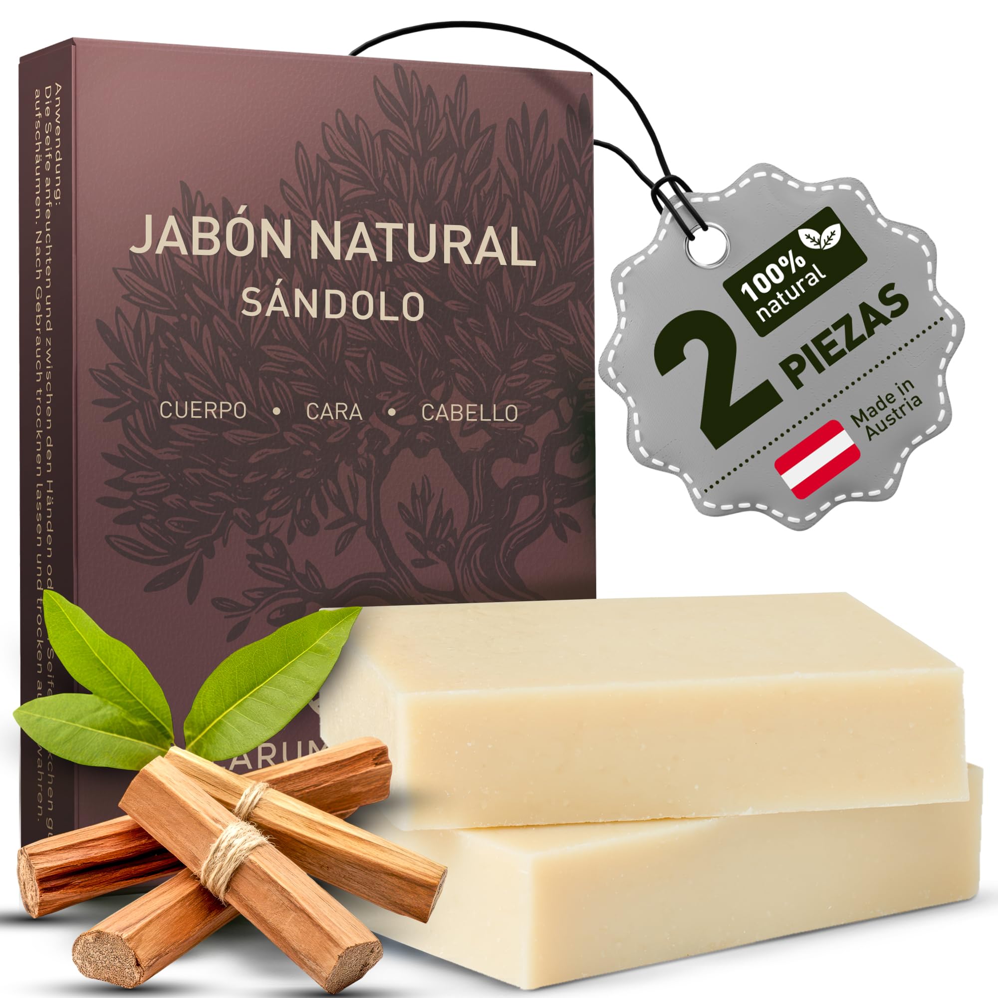 larum sports Jabon Natural Cuerpo y Cabello SÁNDOLO – Jabones Naturales Artesanales – Jabones para Regalar – Pastilla Jabon Ducha 100% Vegetal – 2x85g Jabón Natural Cuerpo Vegano