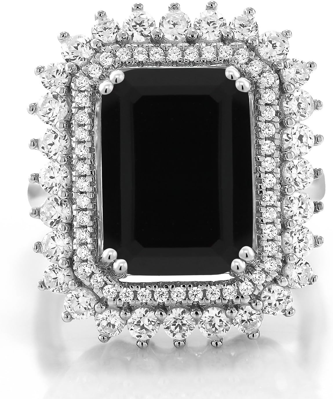 Gem Stone King 5-10 Cttw Emerald Cut Halo Ring For Women | 925 Sterling Silver | Gemstone Birthstone | Emerald Cut 14X10MM | Wedding Anniversary Promise Statement Ring | Available In Size 5-9
