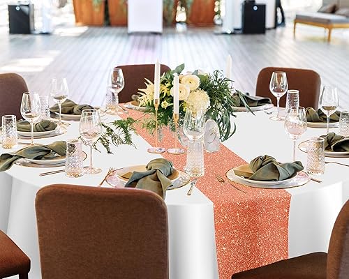 Miniatura 6 de Remagr Mantel redondo de plástico de 84 pulgadas, desechables, para Navidad, boda, cumpleaños, decoración de jubilación (blanco, oro rosa)