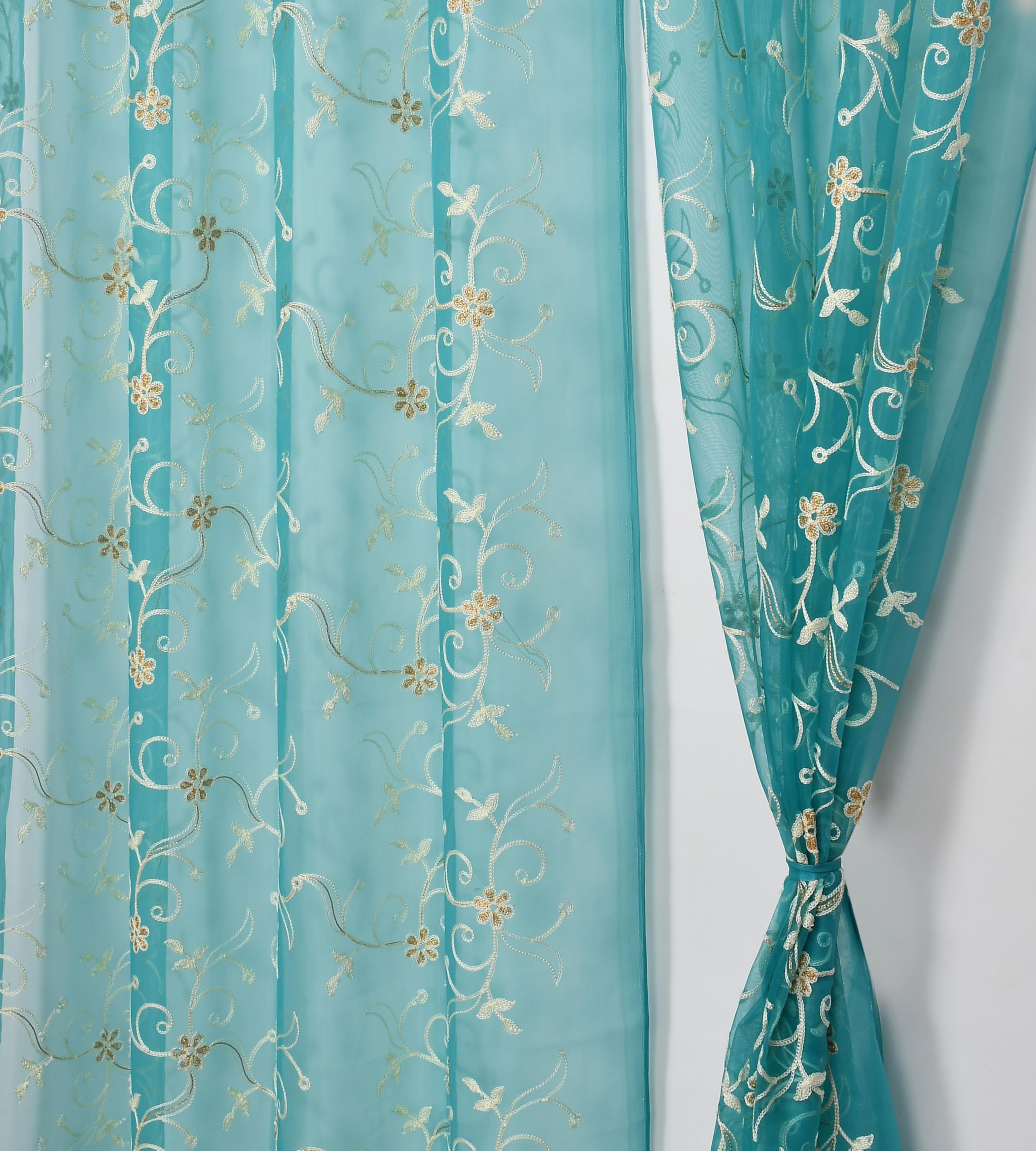 littlelotus Floral Pattern Embroidery Tissue Net Sheer Transparent Curtains for Window 5 feet Long Set of 2, Teal Blue (B0DFCX9PDT) Amazon Price History, Amazon Price Tracker