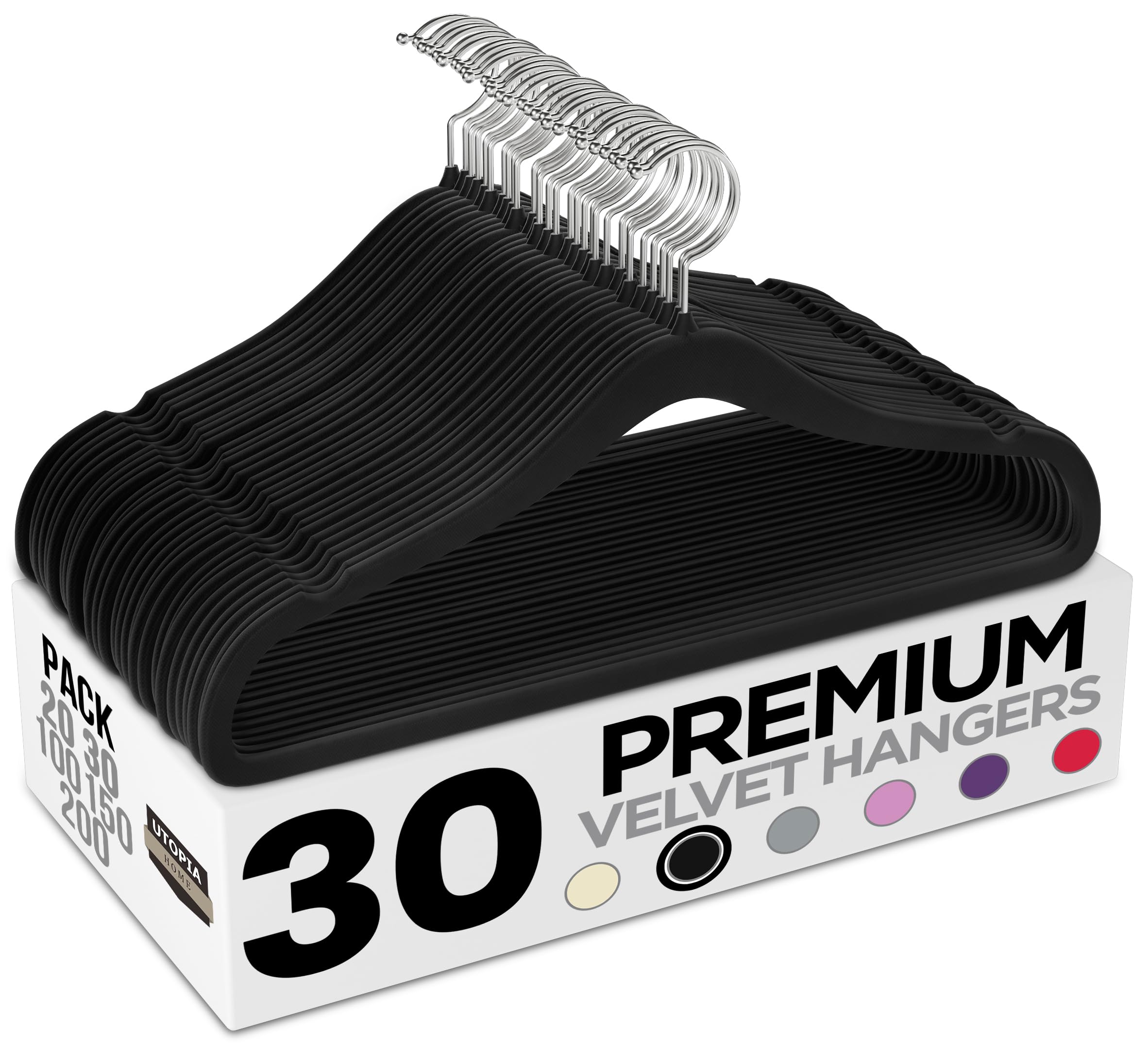 Utopia Home Velvet Hangers 30 Pack - Non-Slip Suit Hangers with 360 Degree Rotatable Hook - for Pants, Coats, Shirts & More (Black)