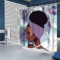Vista 4 de Juego de 4 cortinas de ducha para mujer afroamericana, juego de cortina de ducha de mezcla morada, impermeable, semiapagón, suministros