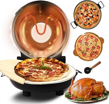 Pizza Oven 12 Inch Electric Pizza Oven Indoor, 1200W Portable Countertop Pizza Maker with Viewing Window, Heats Up To 800F, Pizza Maker Machine for Home