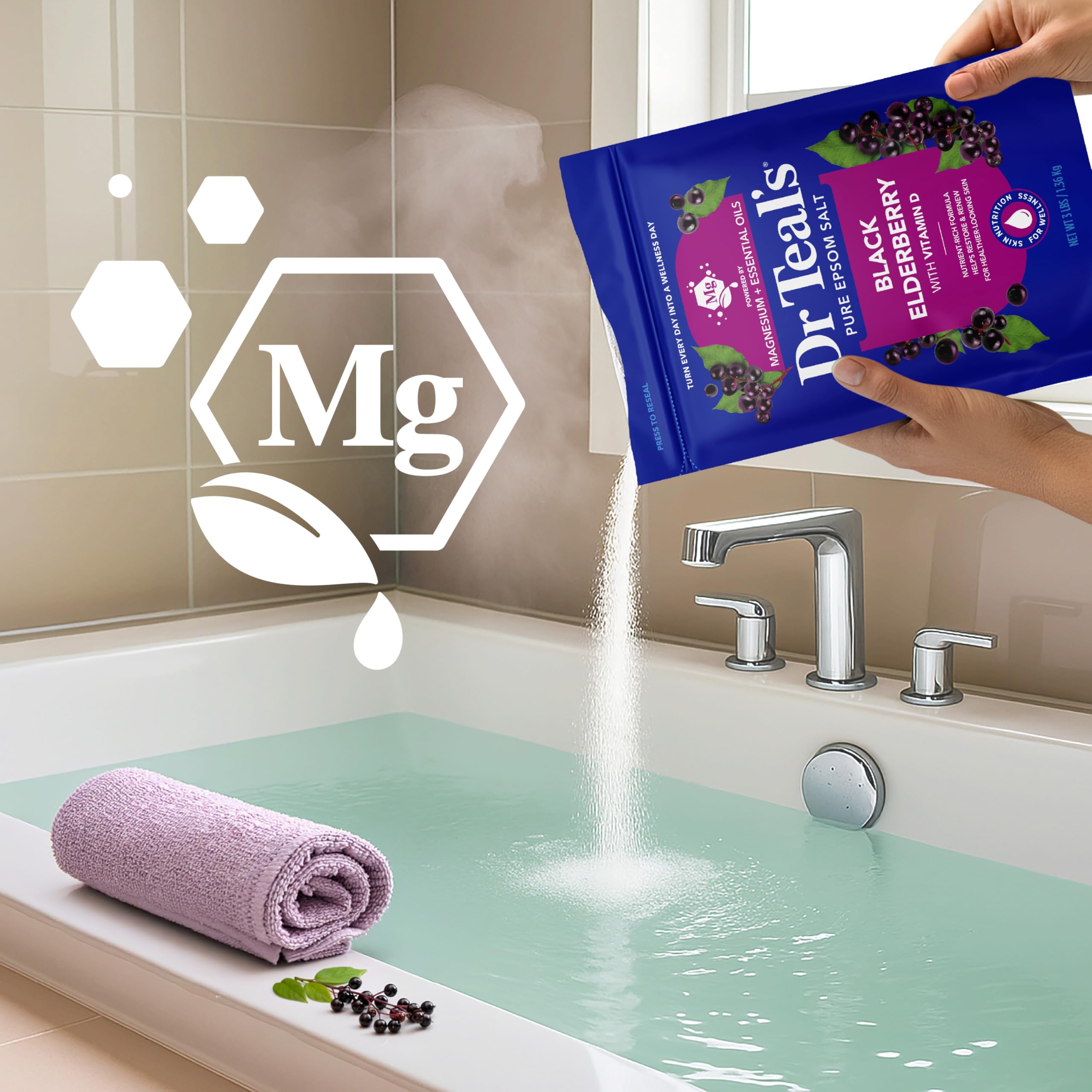 Dr Teal's Foaming Bath with Pure Epsom Salt, Elderberry Scent
