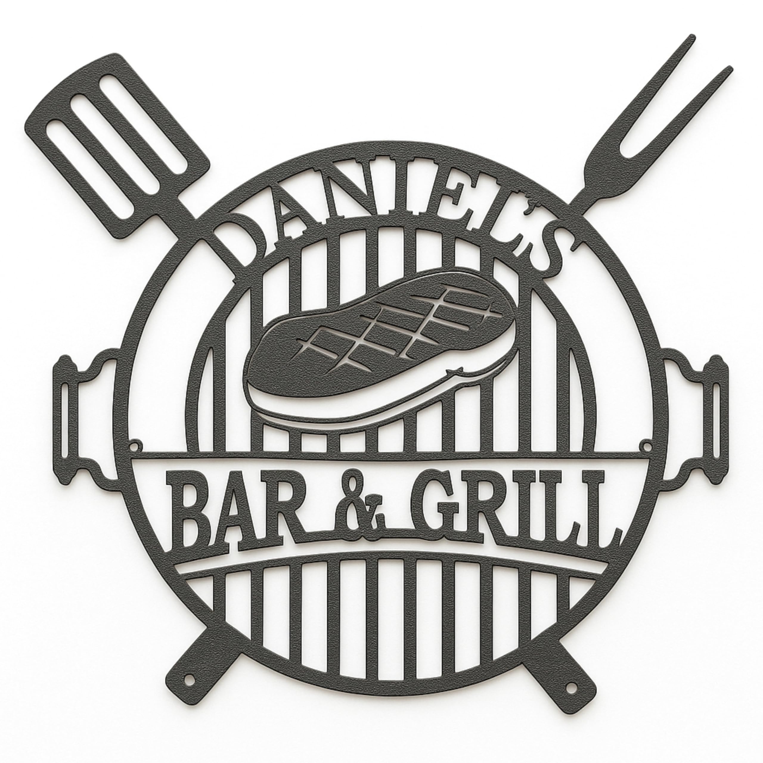 FranJohnsonHouse Personalised Bar and Grill Name Sign BBQ Grilling Custom Metal Wall Art Barbecue Outdoor Man Cave Decor Grill Father Dad's BBQ Housewarming Birthday Gift Garden Patio Decor (Design 1) โ image 1