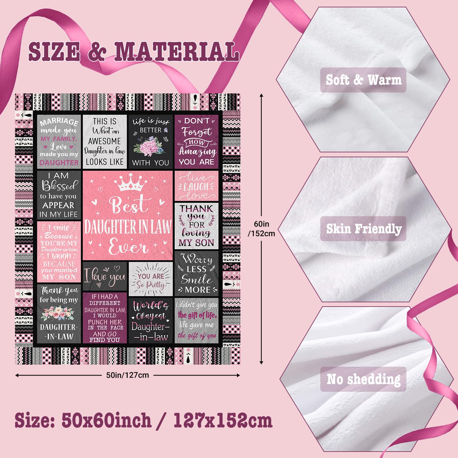 Parcae Coperta Regalo Per Suocera - 150x130 Cm - Morbida In Poliestere Con Frasi Calde - Idee Regalo Da Nuora Per Compleanno E Festa Della Mamma - 3