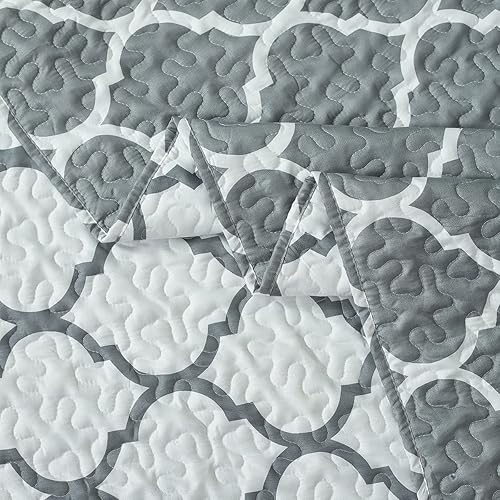 Miniatura 3 de Royal Hotel Bedding Royal Hotel - Juego de colcha de 3 piezas de Meridian King, California King, color gris y blanco