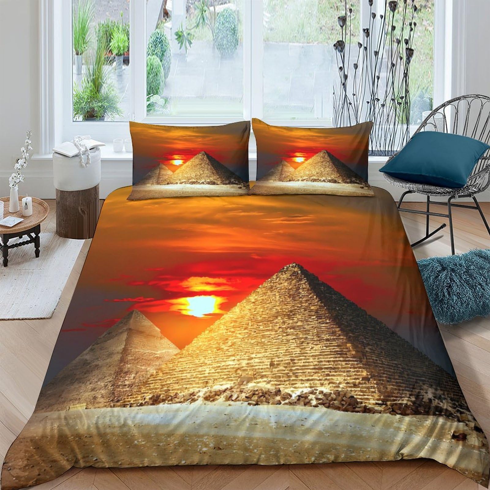 Ctjqhvkz Style-7 3D Printed Sunset Pyramid Fitted Sheet Microfiber Soft Orange Desert Mattress Cover For Bedroom Guest Room Decor Single（135X200cm）