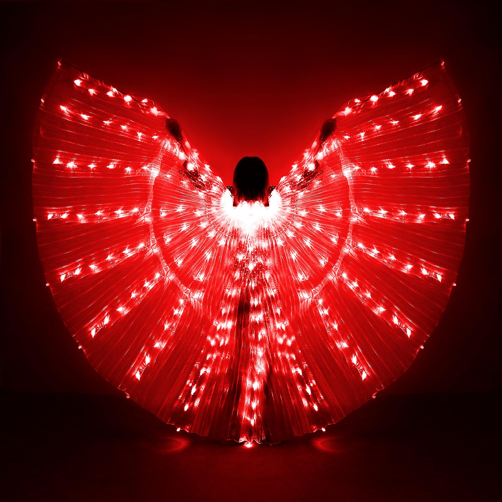 iMucci LED Lights Belly Dance Isis Wings - Bellydance Glow Angel dance Wings with Telescopic Sticks Flexible Rods for Adults and Child Red