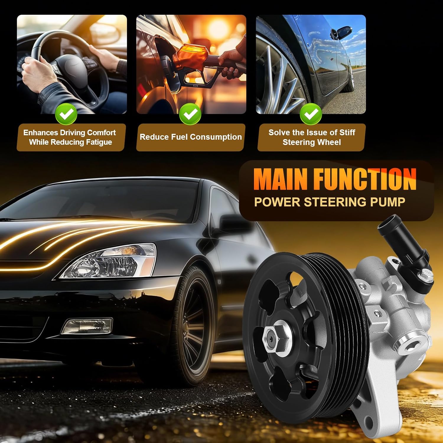 Power Steering Pump 21-5419, with Pulley, Compatible with Honda CR-V 2002 2005-2011, Accord 2006-2007, Element 2006-2011 2.4L, For Acura RSX 2002-2006, RDX 2007-2012, TSX 2006-2008, 2.0L 2.3L 2.4L