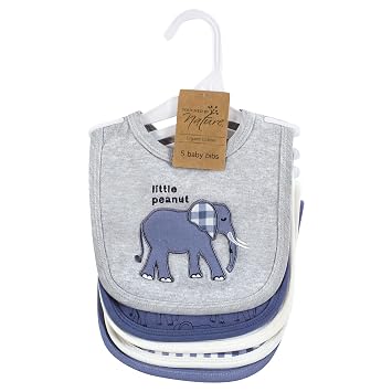 Touched by Nature Unisex Baby Organic Cotton Bibs, Blue Peanut, One Size