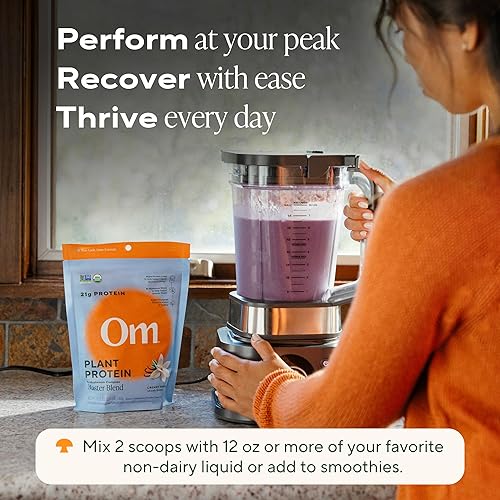 Miniatura 5 de Om Mushroom Superfood Master Blend Proteína en polvo a base de plantas, 18.27 onzas, 14 porciones, proteína cremosa de vainilla con complejo de 10