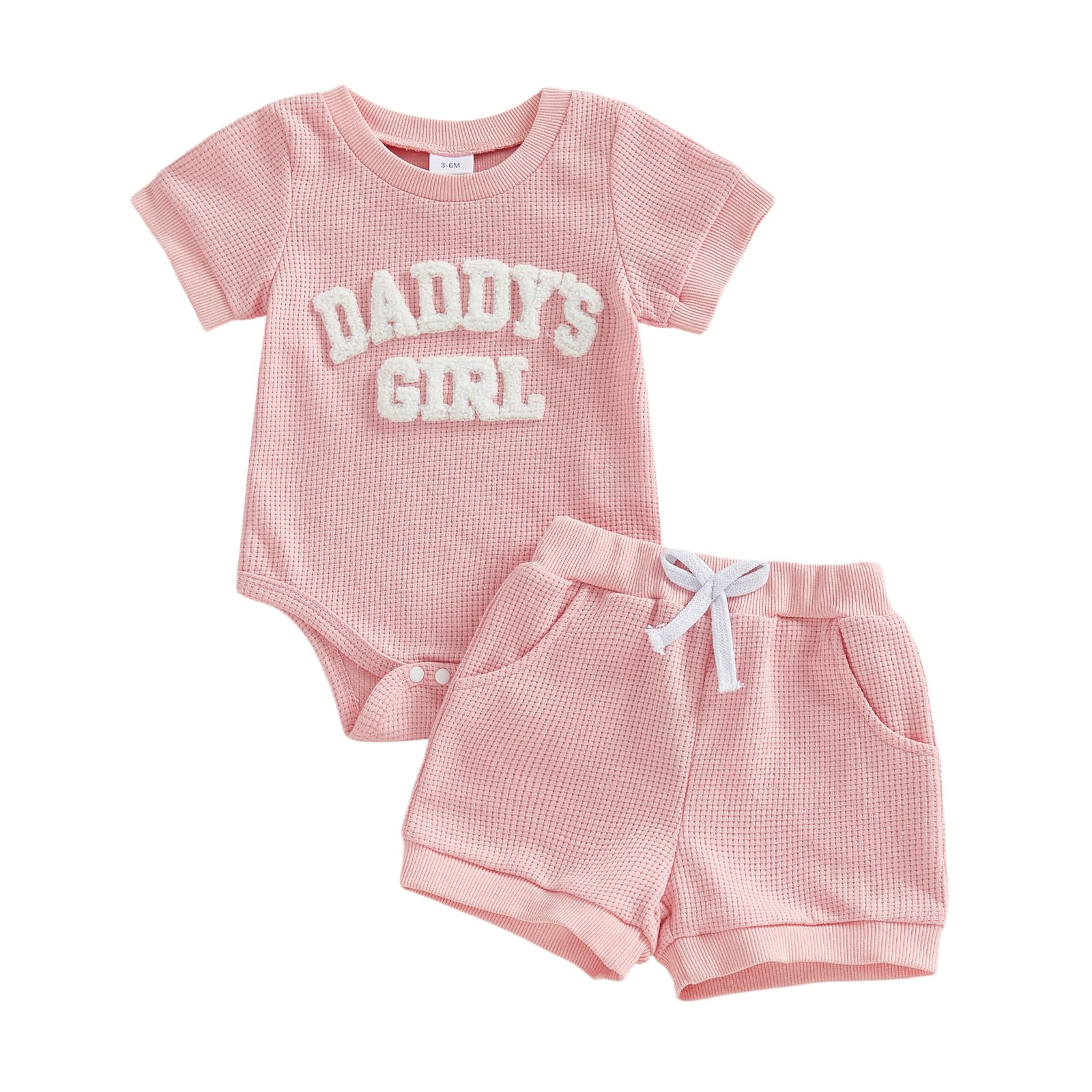 allshope Newborn Baby Girl Summer Outfit Set Romper Daddy Girl Embroidery Jumpsuit Tops Shorts Infant Waffle Clothes