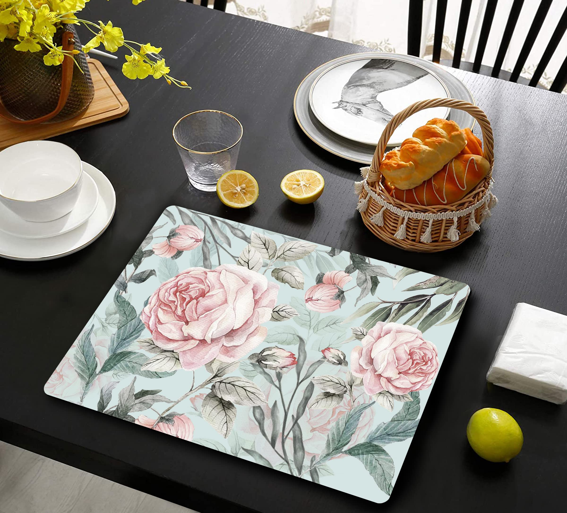 Space of Joy Hand Painted Roses Design Premium Printed MDF Wooden Dining Tablemat, Heat/Water Resistant Rectangular Placemats Set of 6 Pieces (B0B6754L34) Amazon Price History, Amazon Price Tracker