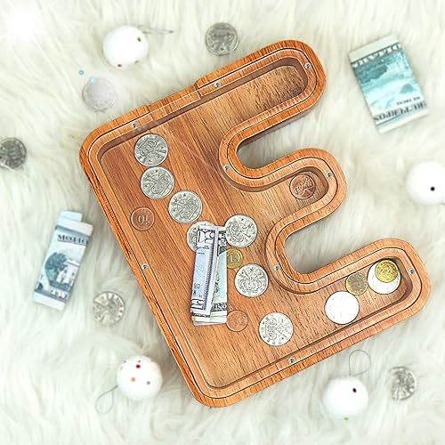 Miniatura 6 de Alcancía para niños y niñas, gran alcancía de madera personalizada con diseño recortado, bancos de monedas con letras del alfabeto, caja de ahorro