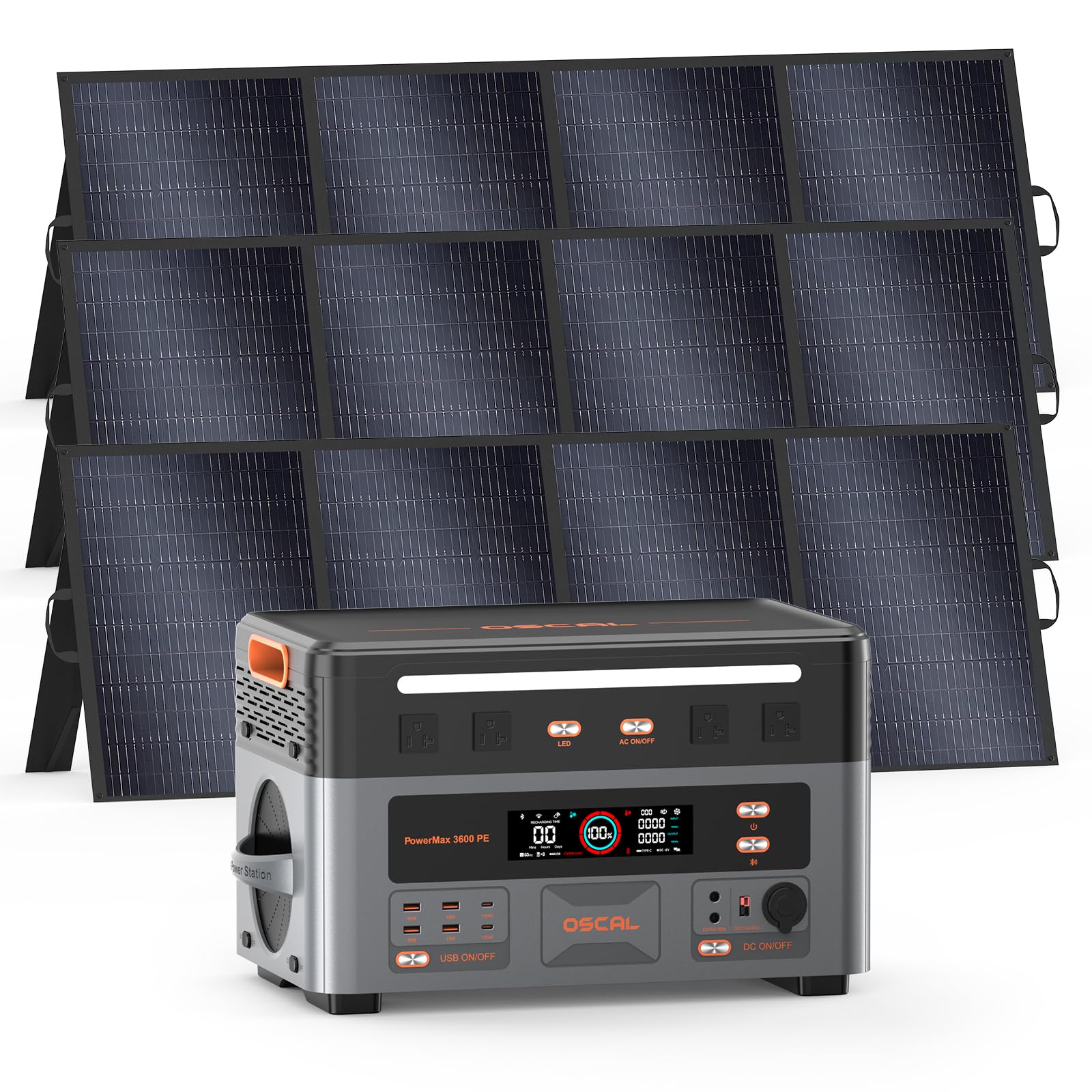 3600W Centrale Elettrica Portatile con Pannello 3x400W, 2160Wh Generatore Solare con Batteria LFP, UPS, Ricarica 80% in 1h, 14 Porte, Portable Power Station per Casa, Camper, PowerMax 3600PE