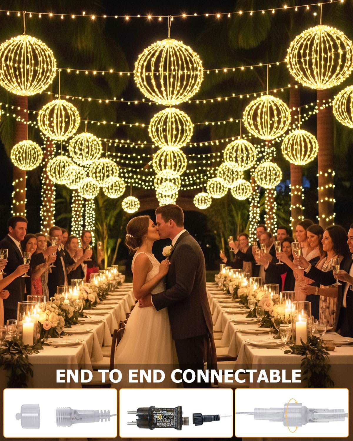 Bowfar Guirlande Lumineuse Extérieure Électricité, 20 cm Pack de 4 Grande Boule Guirlande Lumineuse Suspendue Arbre de Noël avec Télécommande Minuterie, Globe Éclairage de Noël, Blanc Chaud