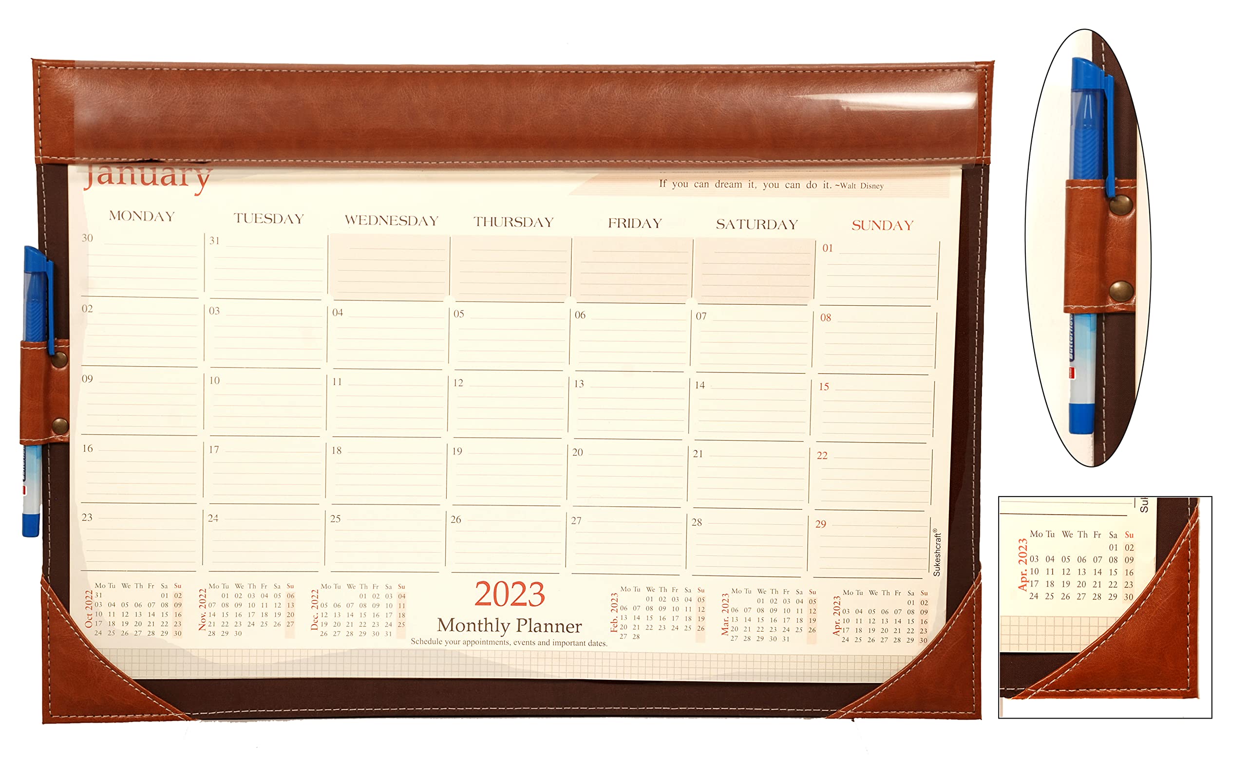 Sukeshcraft 2026 Table Planner Calendar (Oct 2025 – Dec 2026) (18.5"x13"Inch.) (2Tone Tan)