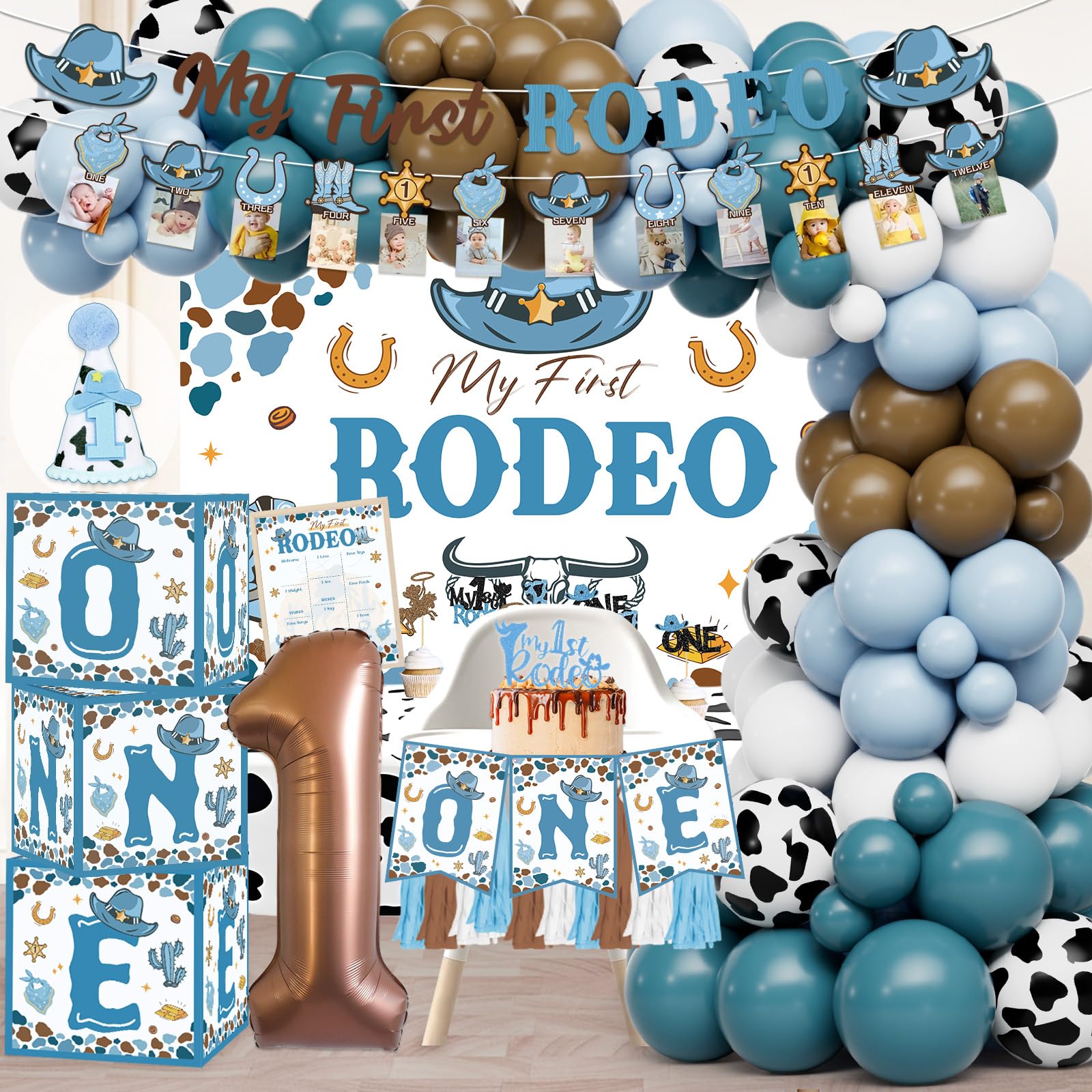 My First Rodeo Decorations Boy, Cowboy 1st Birthday Party Decorations, Cowboy Balloon Arch Kit Western Party Supplies Backdrop Tablecloth Photo Banner