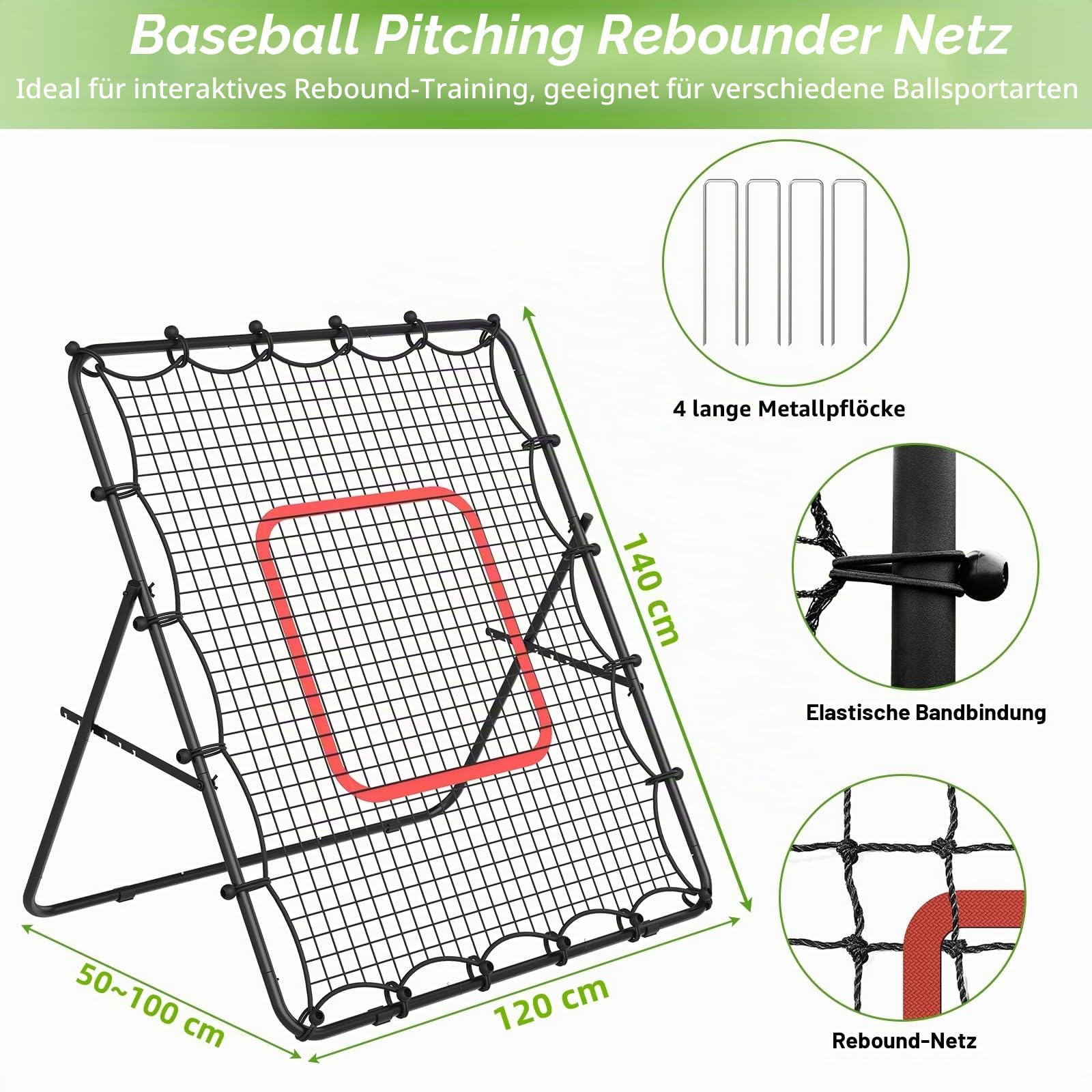 LIANTRAL Volleyball Rebounder Netz, Rebounder für Fußball, tragbares Trainingsgerät für Volleyball, Fußball, Baseball, verstellbares Kickback-Ziel für Schießen, Pass und Kontrolltraining, 1,2 x 1,4 m