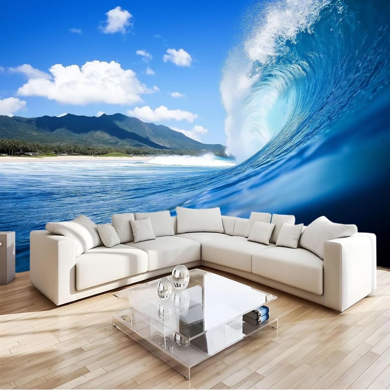hgjdjhnf Photo Wallpaper Large Blue Waves On The Sea Modern Wall Bedroom Living Room Wall Wallpaper Sky Blue,430cmx300cm